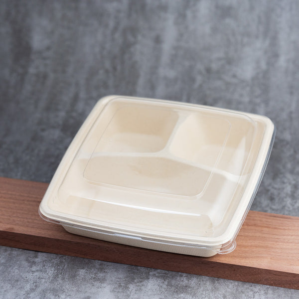 Molded Fiber Square Container 34oz - 47oz PET Lid