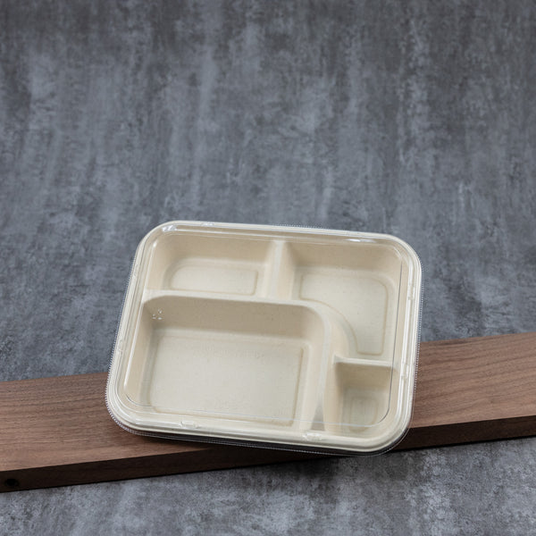 Molded Fiber Lunch Tray 4-5 Compartment PET Lid