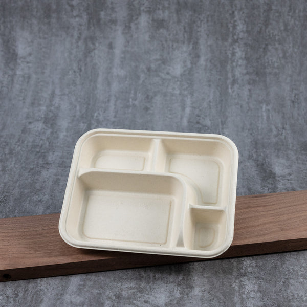 Molded Fiber Lunch Tray 4-5 Compartment PET Lid