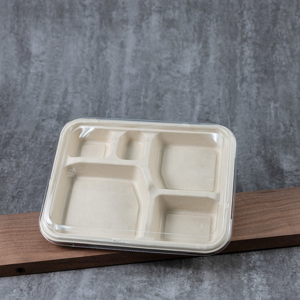 Molded Fiber Lunch Tray 4-5 Compartment PET Lid