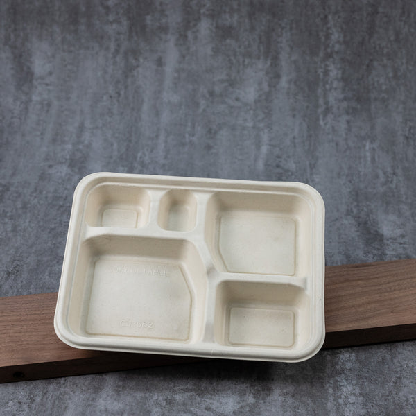 Molded Fiber Lunch Tray 4-5 Compartment PET Lid