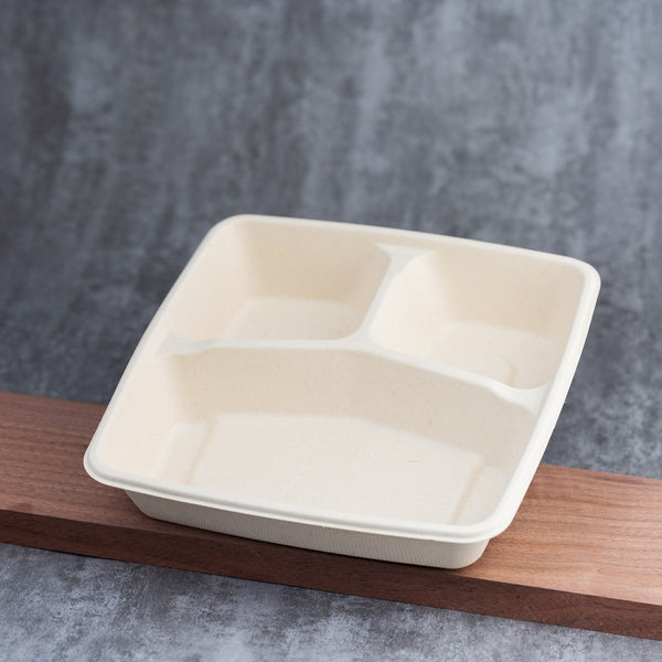 Molded Fiber Square Container 34oz-47oz - 3-Compartment